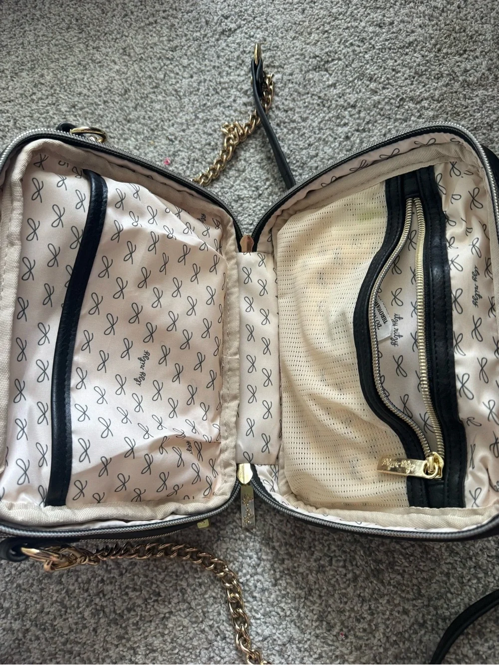 Itzy Ritzy Black & White Tweed Crossbody Diaper Bag with Gold Chain